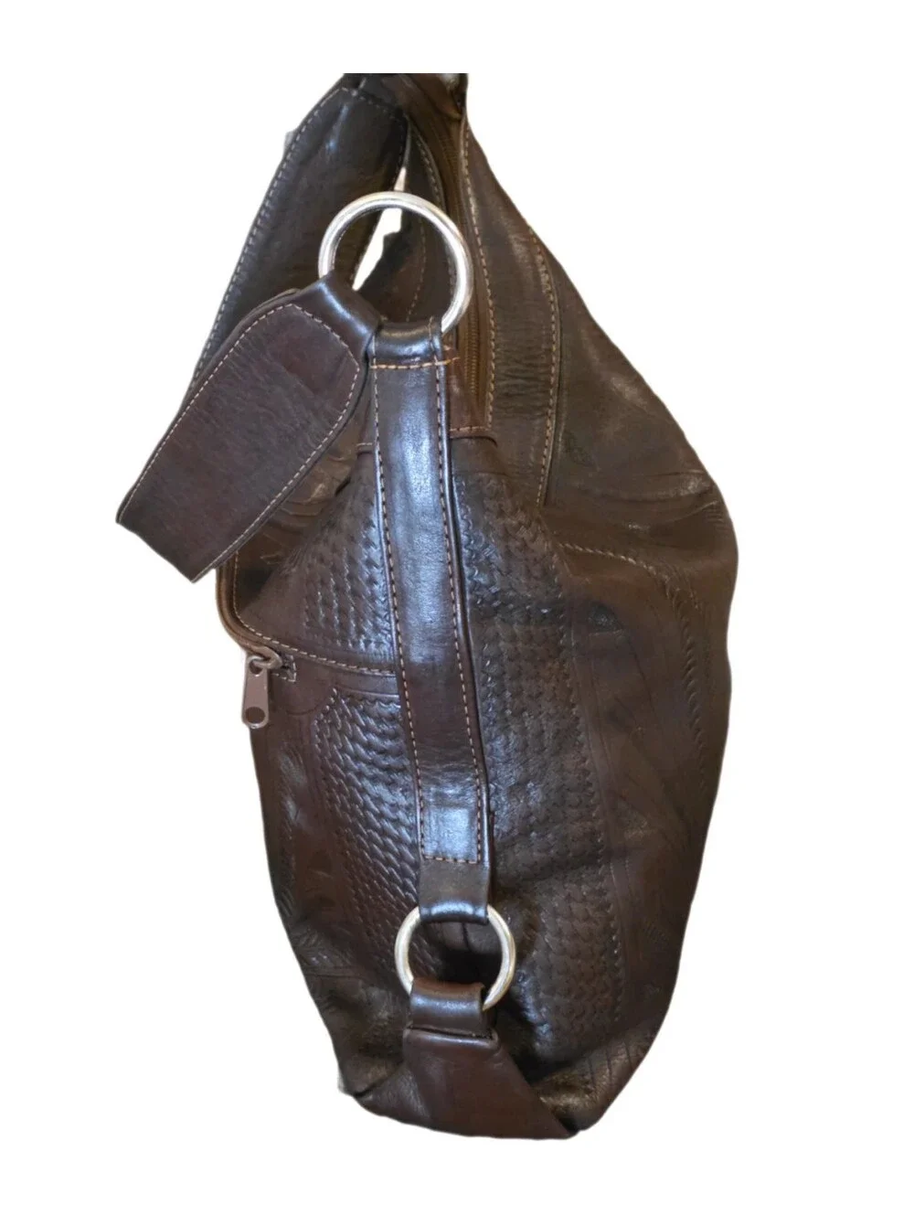 Vintage Slouchy Leather Paraguay Hand Tooled  Hobo Bag EUC